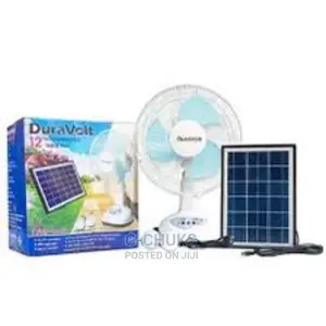 Duravolt 12" Rechargeable Table Fan With Solar Panel/2 Bulb