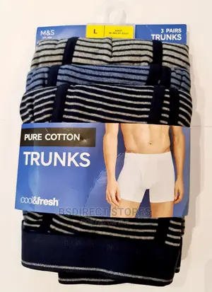 Marks and Spencer Blue Stripe 3pk Cotton Cool Fresh Trunks