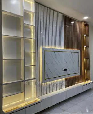 Tv Stand With Wall Cladding, Picturesframe Space LED Lights