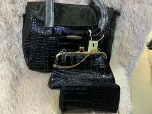 3n1 Black Croc Skin Quality Hand Bag