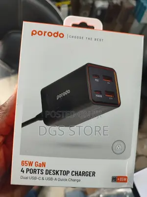 Porodo 65w Gan 4 Ports Desktop Charger Dual Usb C Usb A
