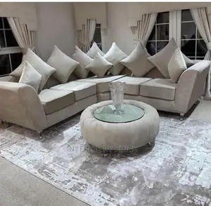 U-Shaped Fabric Sofa With a Center Glass Ottoman