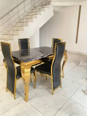 Gold Marble Dining Table 4 Chiars