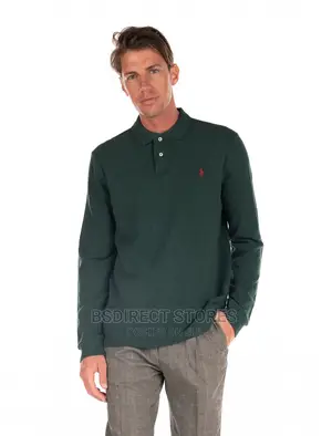 POLO RALPH LAUREN Bottle Green Cotton Long Sleeve Polo Shirt
