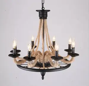 Vintage Hemp Rope Chandelier Lighting Fixture