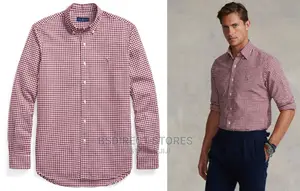 Polo Ralph Lauren Wine Custom Fit Gingham Oxford Shirt