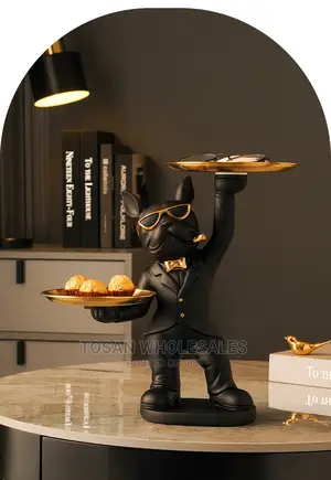 Bulldog Statue Deco With Metal Tray