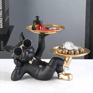 Bulldog Decorative Statue With Tray