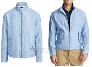 Polo Ralph Lauren Striped Linen Jacket Capri Blue / White