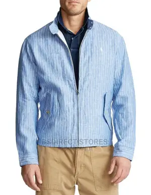 Polo Ralph Lauren Striped Linen Jacket Capri Blue / White