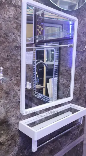 White Frame Mirror With Shelf