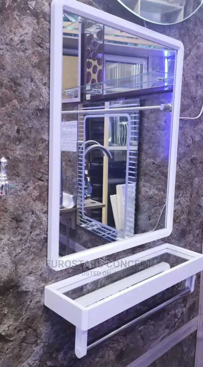 White Frame Mirror With Shelf