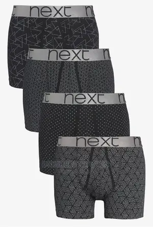 NEXT Black Pattern a-Front Luxury Cotton Boxers Pack of 4