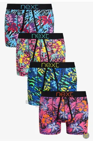 NEXT a-Front Colourpop Flower Luxury Cotton Boxers Pack of 4