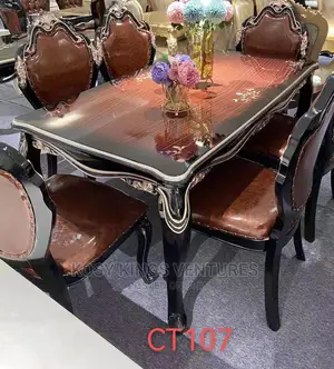 Turkish Royal Dinning Table With Quality Six Leather Chairs