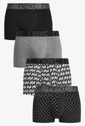NEXT Hipsters Black Pattern Luxury Cotton Boxers Pack of 4