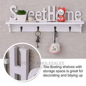 Sweet Home Design Key Holder Wooden Wall Shelf - White