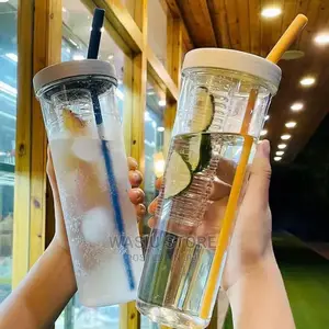 Tumbler With Lid, Suction Cup, Plastic Water Bottle (700 Ml)