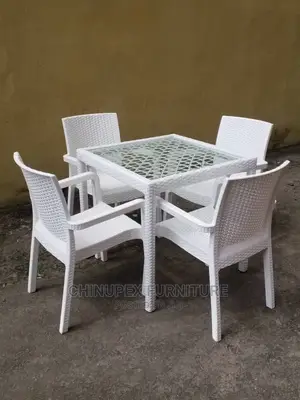 White Outdoor/Eatery/Garden Chairs and Glass Table