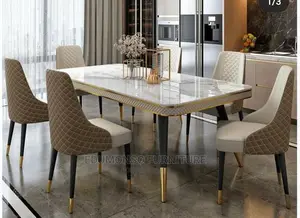 Marble Countertop Dining Table and 6 Chairs