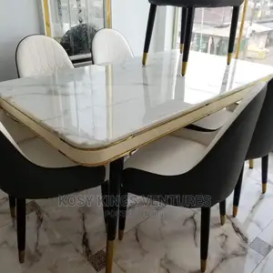 Turkish Marble Dinning With Six Quality Leather Seats