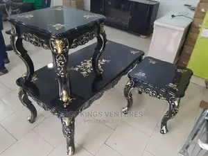 Royal Black Center Table With Two Side Stools
