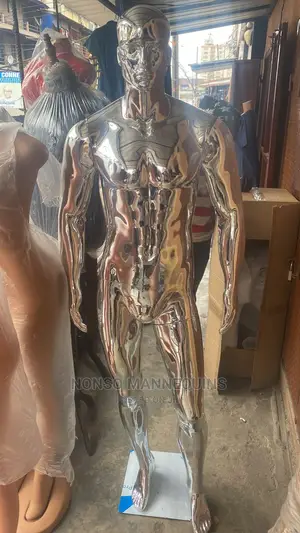Full Male Silver Chrome Mannequin With Face.