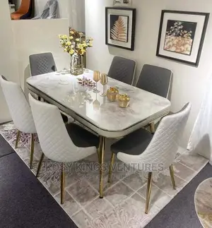 Executive Marble Top Dinning Set With Six Leather Chairs
