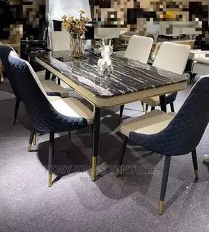 New Imported Marble Top Dinning Set With Six Leather Chairs