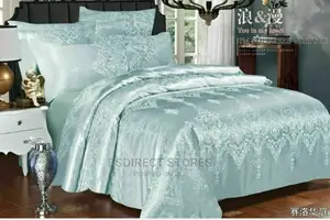 Moonstar London GREEN 4pcs Jacquard KING Duvet +Fitted Sheet