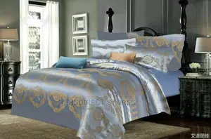 Moonstar London BLUE 4pcs Jacquard KING Duvet + Fitted Sheet