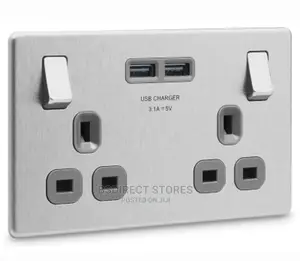 BG Brushed Steel USB Double Socket 2gang Screwless Flatplate