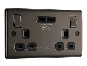 BG Metal Black Nickel 13A 2 Gang Switched Socket + USB 3.1A