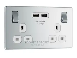 BG Polished Chrome USB Double Socket Screwless Flatplate