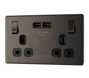 BG Black Nickel USB Double Socket 2 Gang Screwless Flatplate