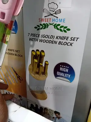 7 Pieces Gold Knife Set With Wooden Block