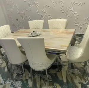 Marble Dinning Table With Six Quality Leather Chairs