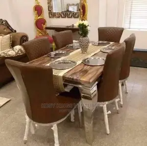 High Quality Marble Dinning Set With Six Leather Chairs