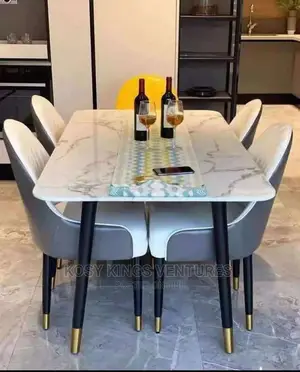 Luxurious Marble Dinning Table With Six Leather Chairs