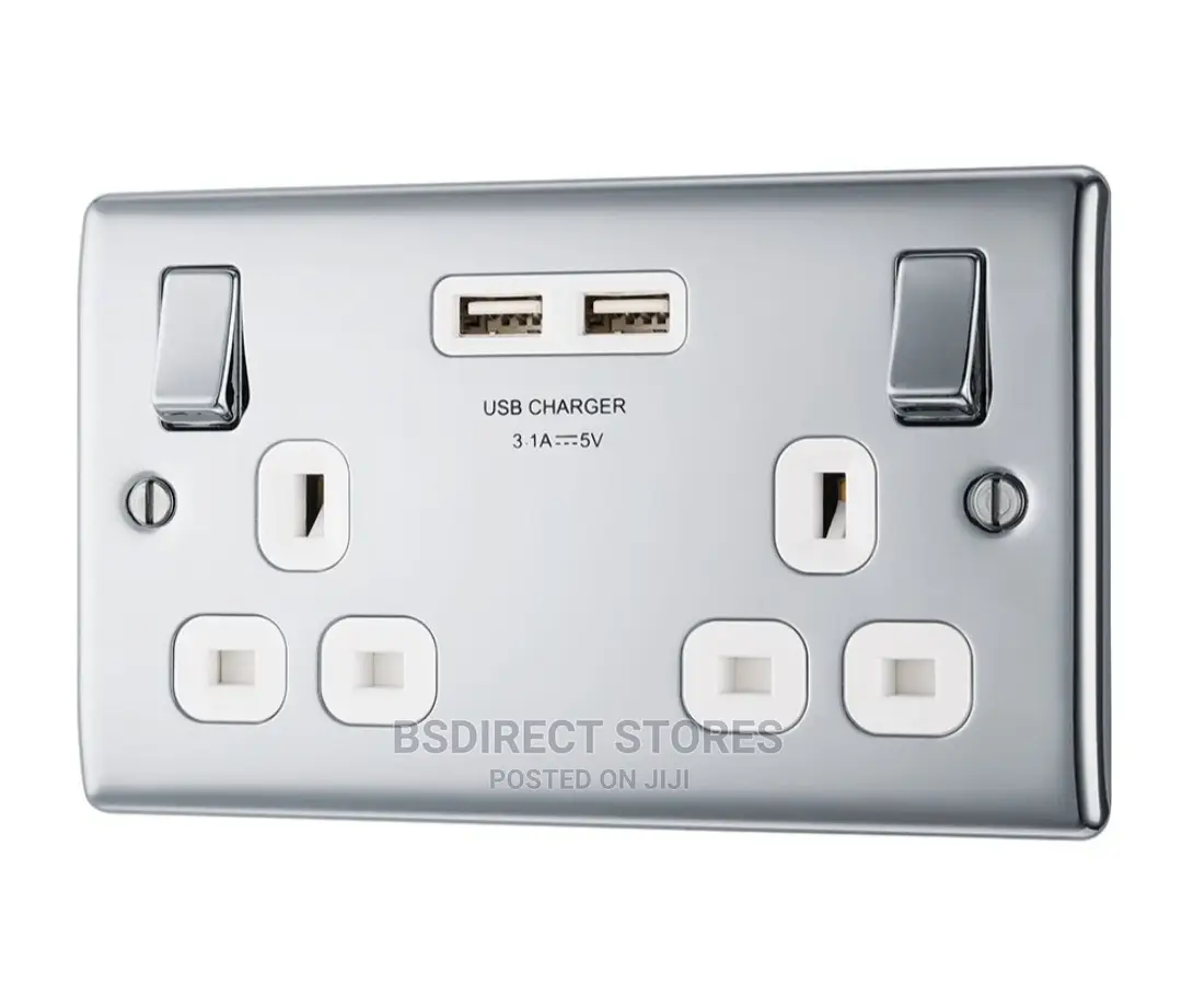 BG Raised Edge Polished Chrome USB Double Socket Screwless