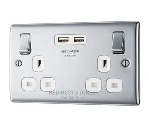 BG Raised Edge Polished Chrome USB Double Socket Screwless