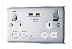 BG Raised Edge Polished Chrome USB Double Socket Screwless