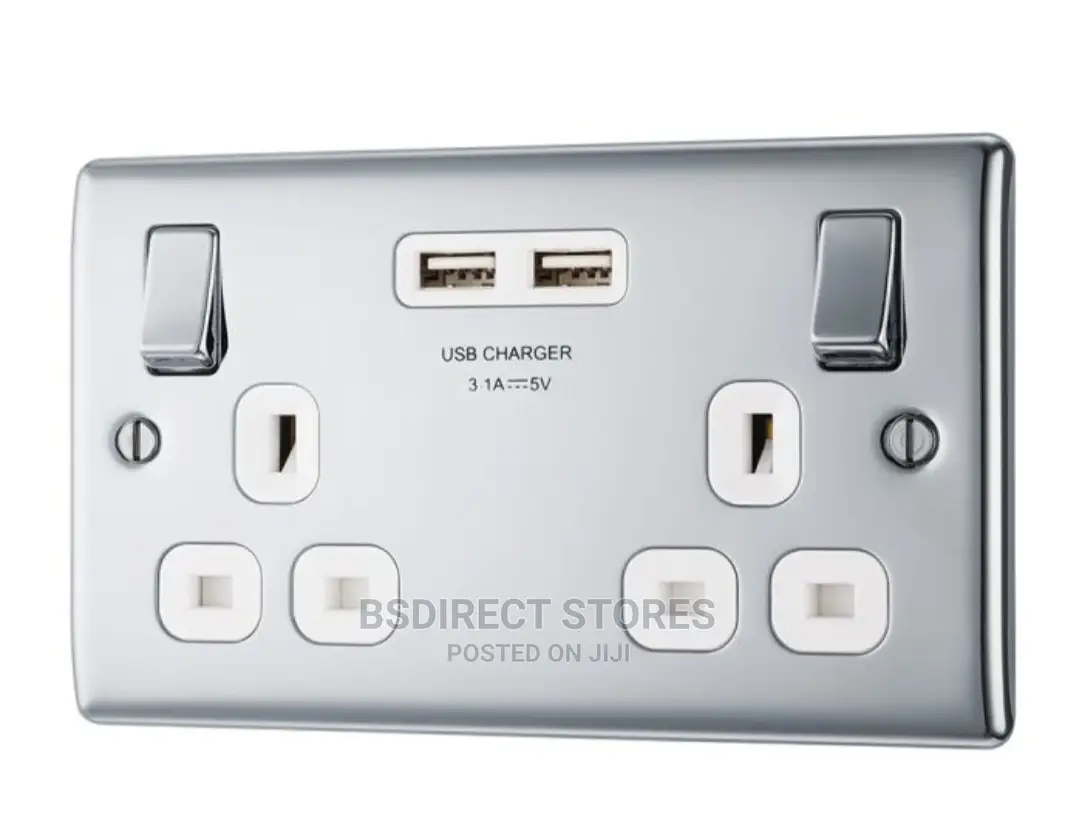 BG Raised Edge Polished Chrome USB Double Socket Screwless