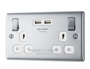 BG Raised Edge Polished Chrome USB Double Socket Screwless