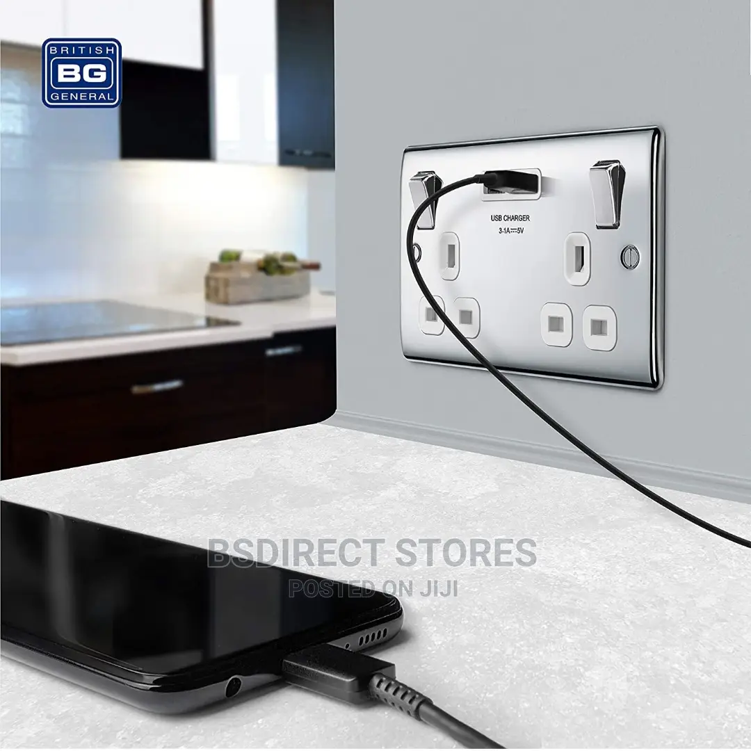 BG Raised Edge Polished Chrome USB Double Socket Screwless