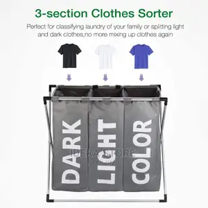 3 Section Large Foldable Laundry Basket Bag