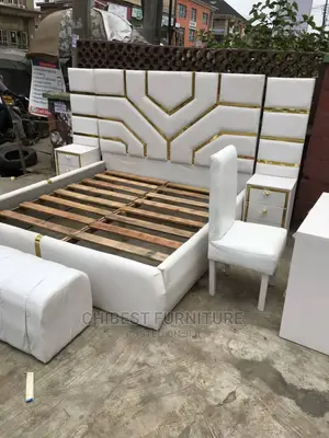 Quality Set of 6by6 Set of White Leather Bed.