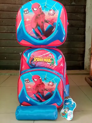 Set of 3 Blue Red Spiderman Kids Children Trolley School Bag