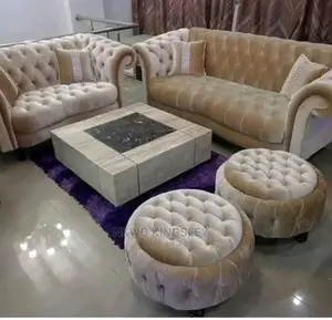 Luxury 7 Seater Living Room Fabric Sofa Chair with Ottoman.