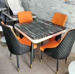 Luxurious Marble Dinning Table Set With Four Leather Seats
